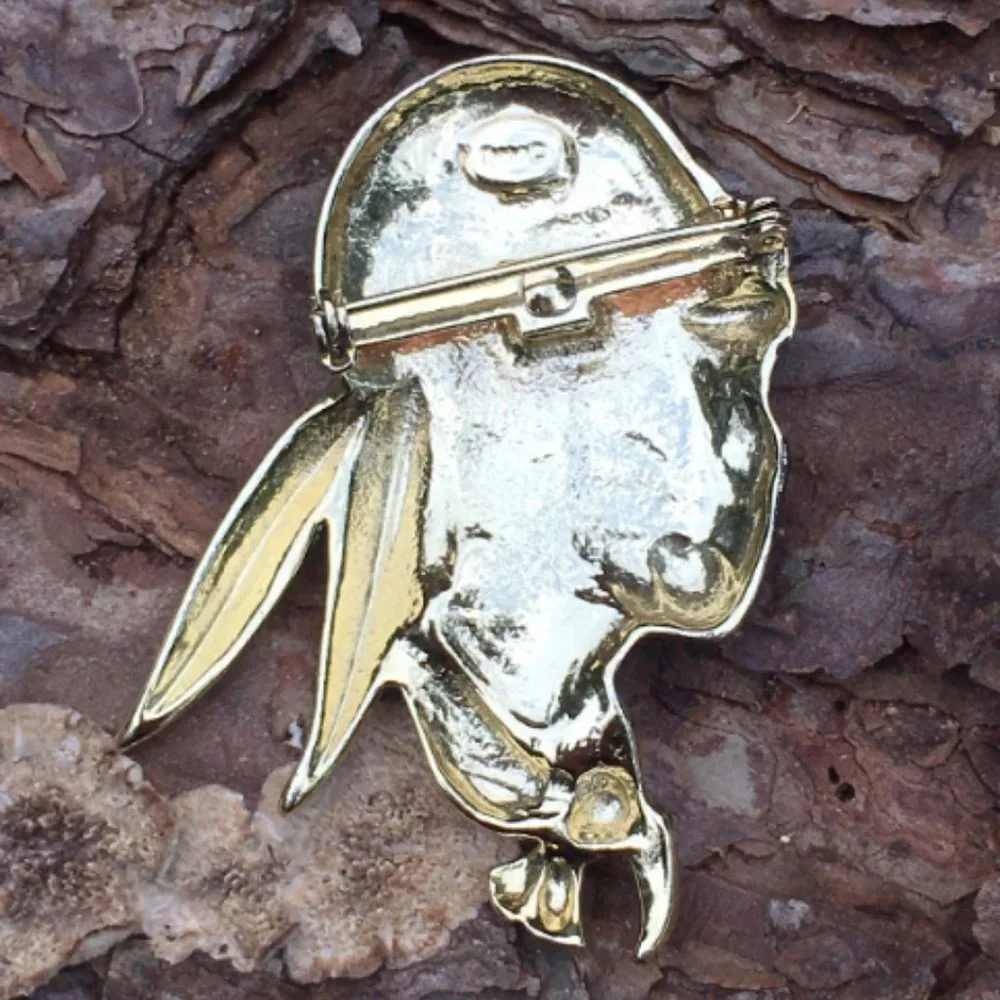 Elegant Torino Flapper Girl Roaring 1920's Style Matte Black & Gold Tone Brooch - Picture 2 of 2